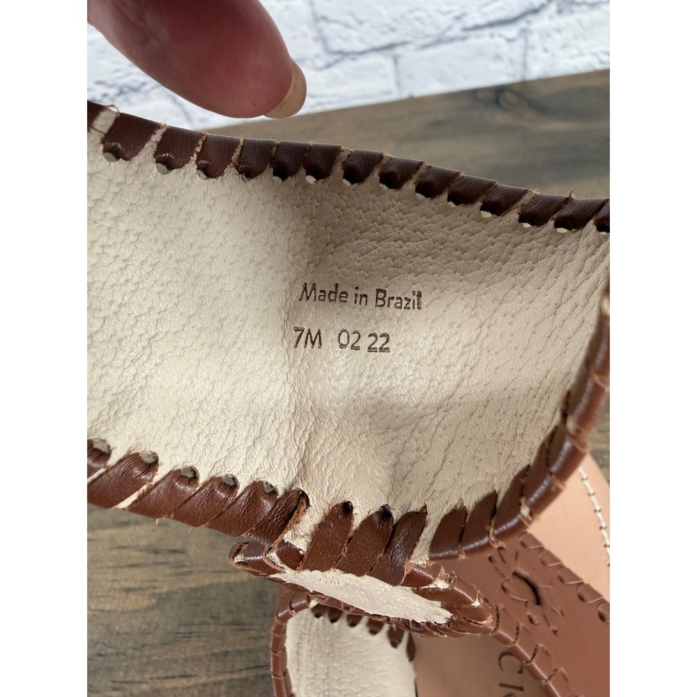 Jack Rogers Cognac Brown Leather Whipstitch Gladiator Thong Sandals Womens 7M - Picture 7 of 10